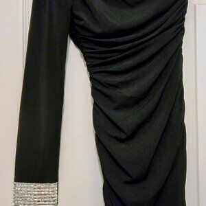 City Studio Black One-Shoulder Dress with Silver Accent